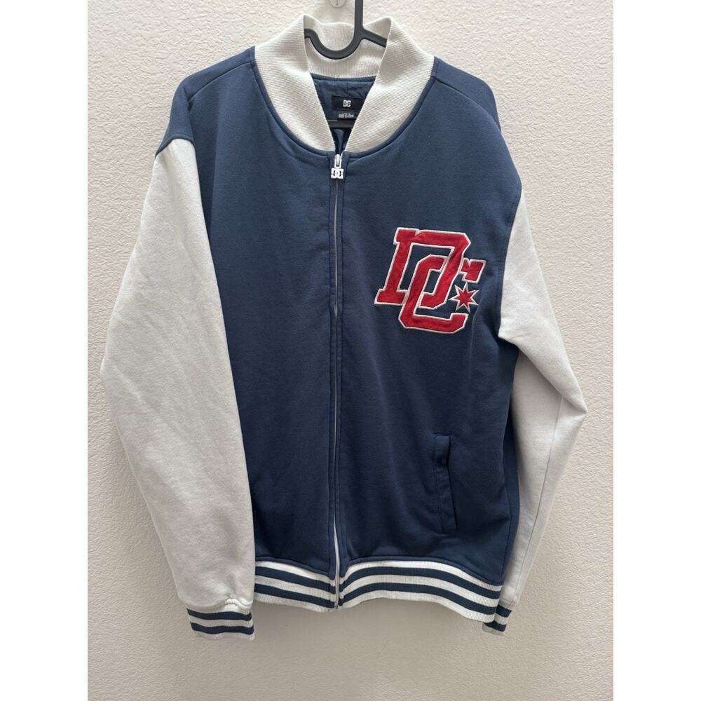 DC Shoes Blue Varsity Jacket Full Zip Logo Accents Stand-Up Collar Size L